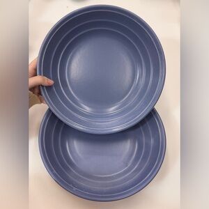Villa Romana 9.5" Handcrafted Large Pasta Bowls Ribbed Periwinkle Slate Blue (2)